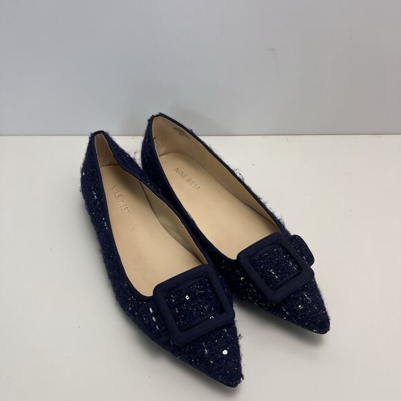 Nine West Jesikep 2 Navy Tweed Pointed Toe Ballet Flats Pre-owned Size 9.5 - Picture 2 of 5